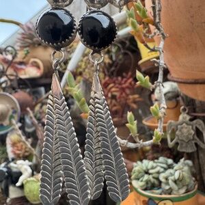 VINTAGE STERLING AND ONYX NATIVE AMERICAN EARRINGS